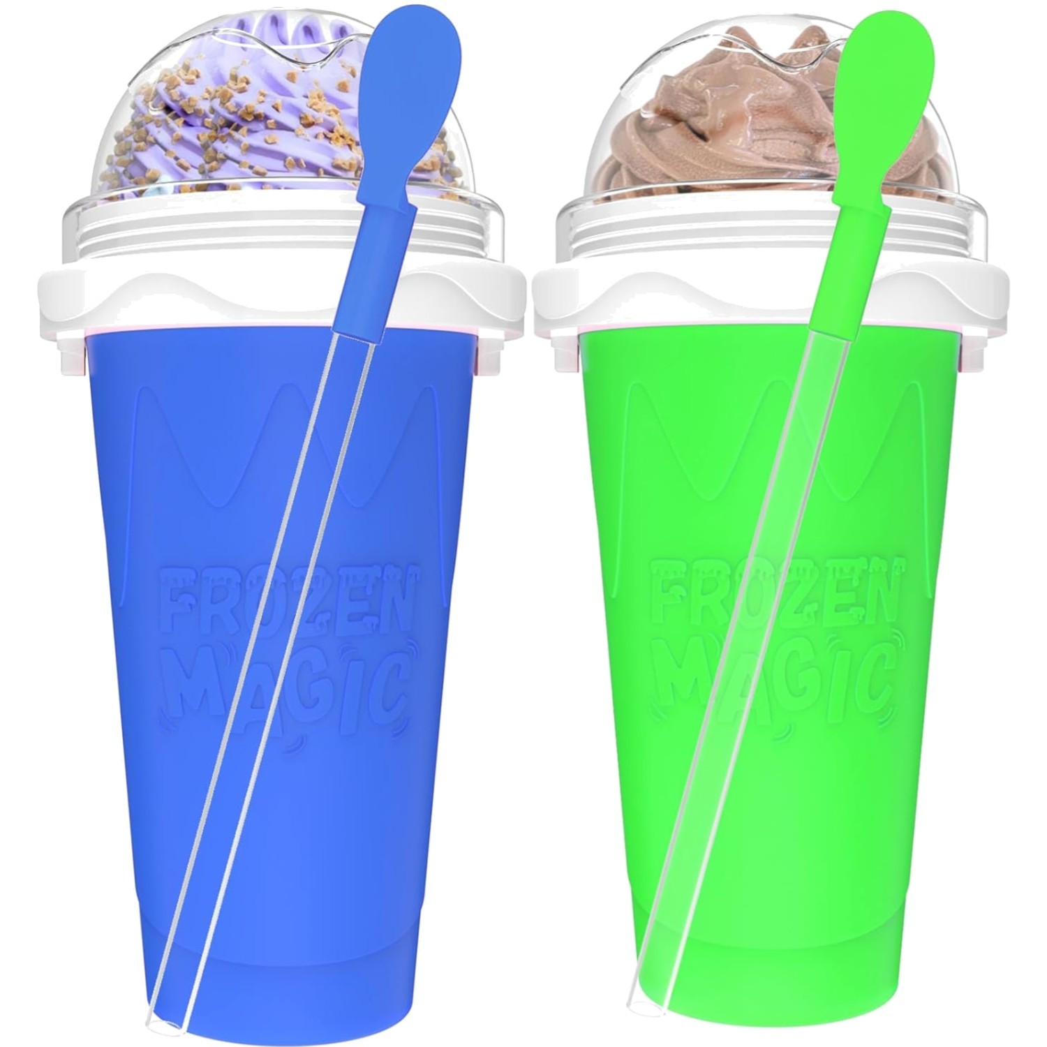 Eco-Friendly 2PCS Frozen Slushie Maker Cups with Spoon and Straw – Great Gift