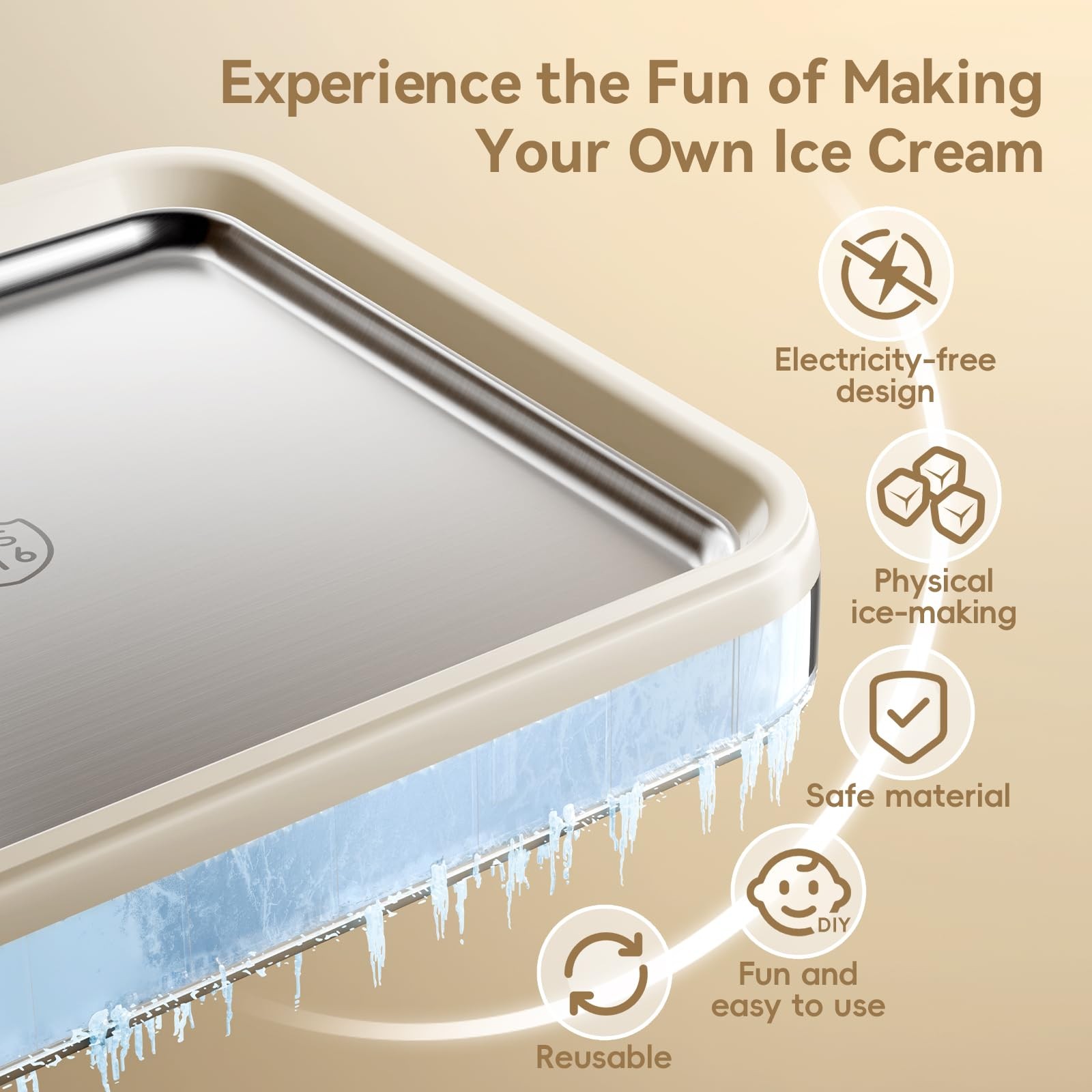 Rolled Ice Cream Maker, Instant Ice Cream Roller Tray with Lid and 2 Spatulas…