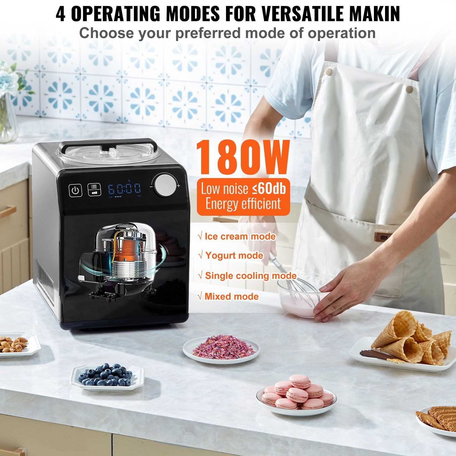 2Quart Fully Automatic Ice Cream Maker Detachable Parts 4 Making Modes