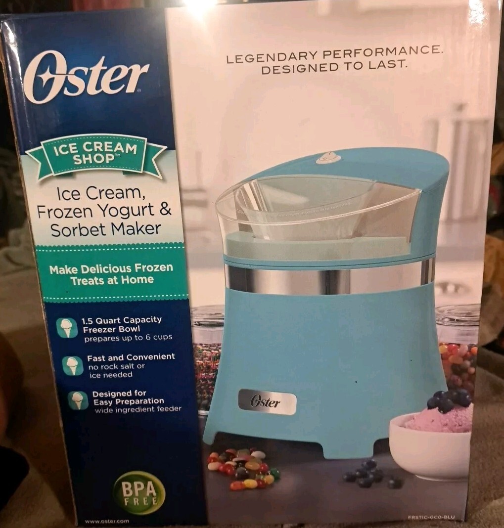 Oster Ice Cream, Frozen Yogurt & Sorbet Maker FRSTIC-GCO-BLU, 1.5 QT Blue#READ#
