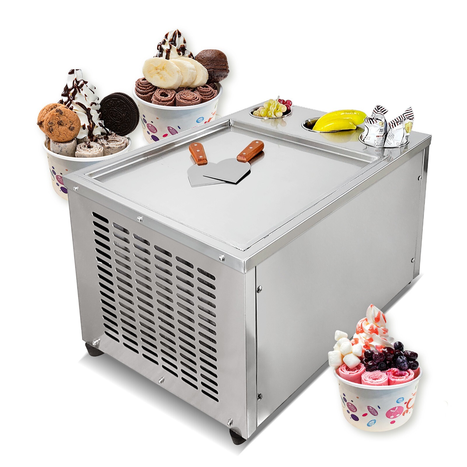 Kolice commercial 45x45cm fry ice cream machine, single square ice pan – 3 tank