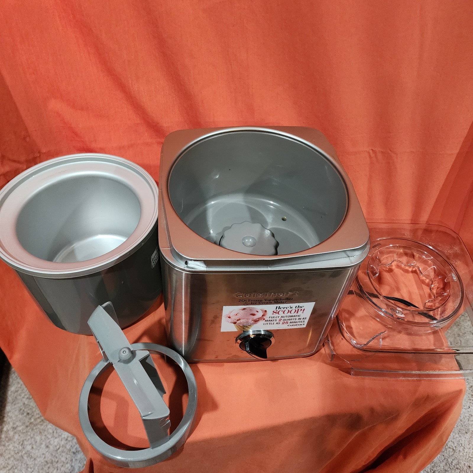 Cuisinart 2 Qt Frozen Yogurt Ice Cream Maker ICE-30BC Tested Lid Is Chipped