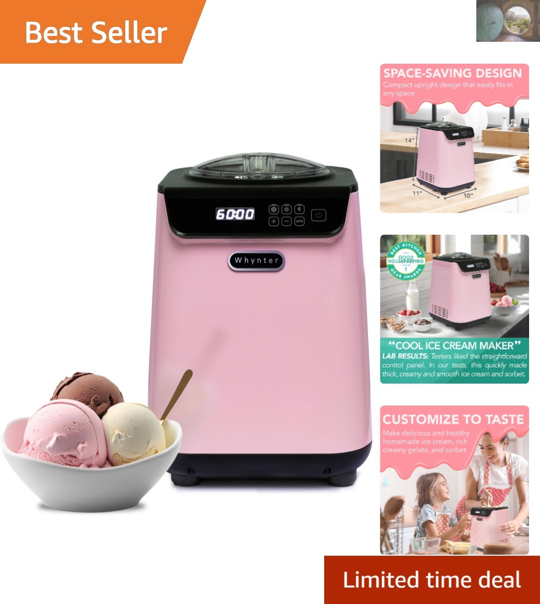 Automatic 1.28 Qt Ice Cream Maker with Built-in Compressor for Easy Desserts