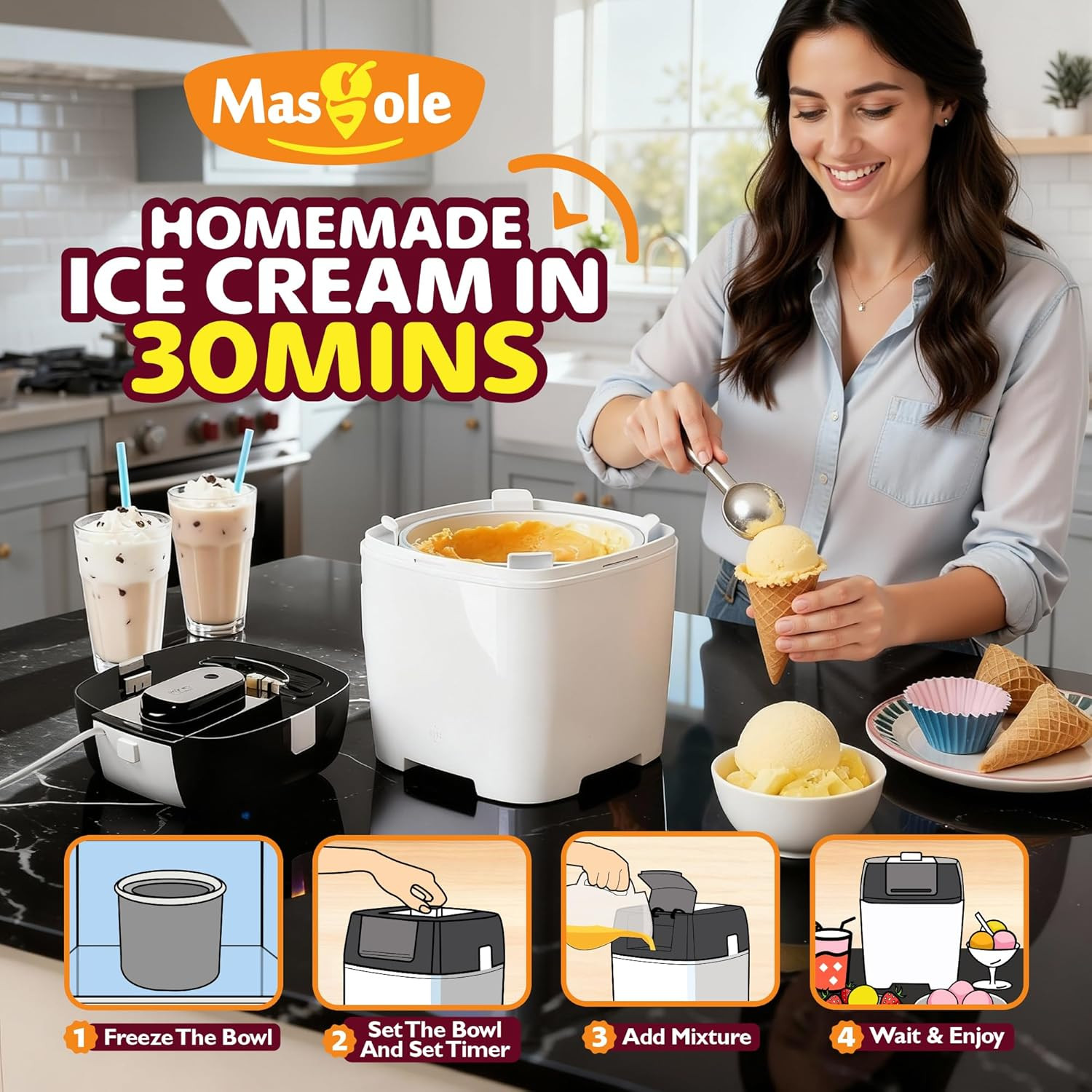 Automatic Ice Cream Maker, 1.6-Quart Frozen Desserts in 30 Minutes