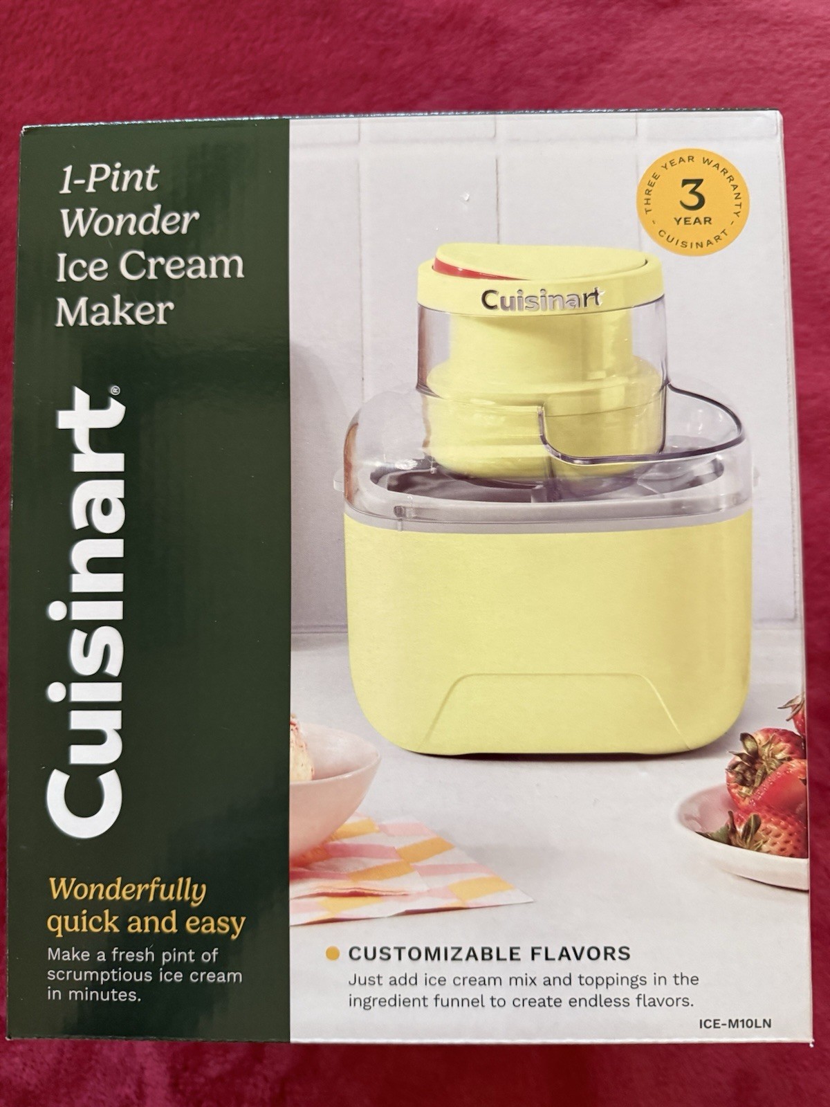 Cuisinart 1 Pint Wonder Ice Cream Maker Lemonade-Yellow Brand NEW