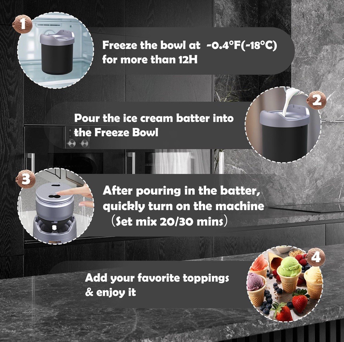 Electric Ice Cream Maker Machine Rechargeable Low Noise Easy To Clean Silver