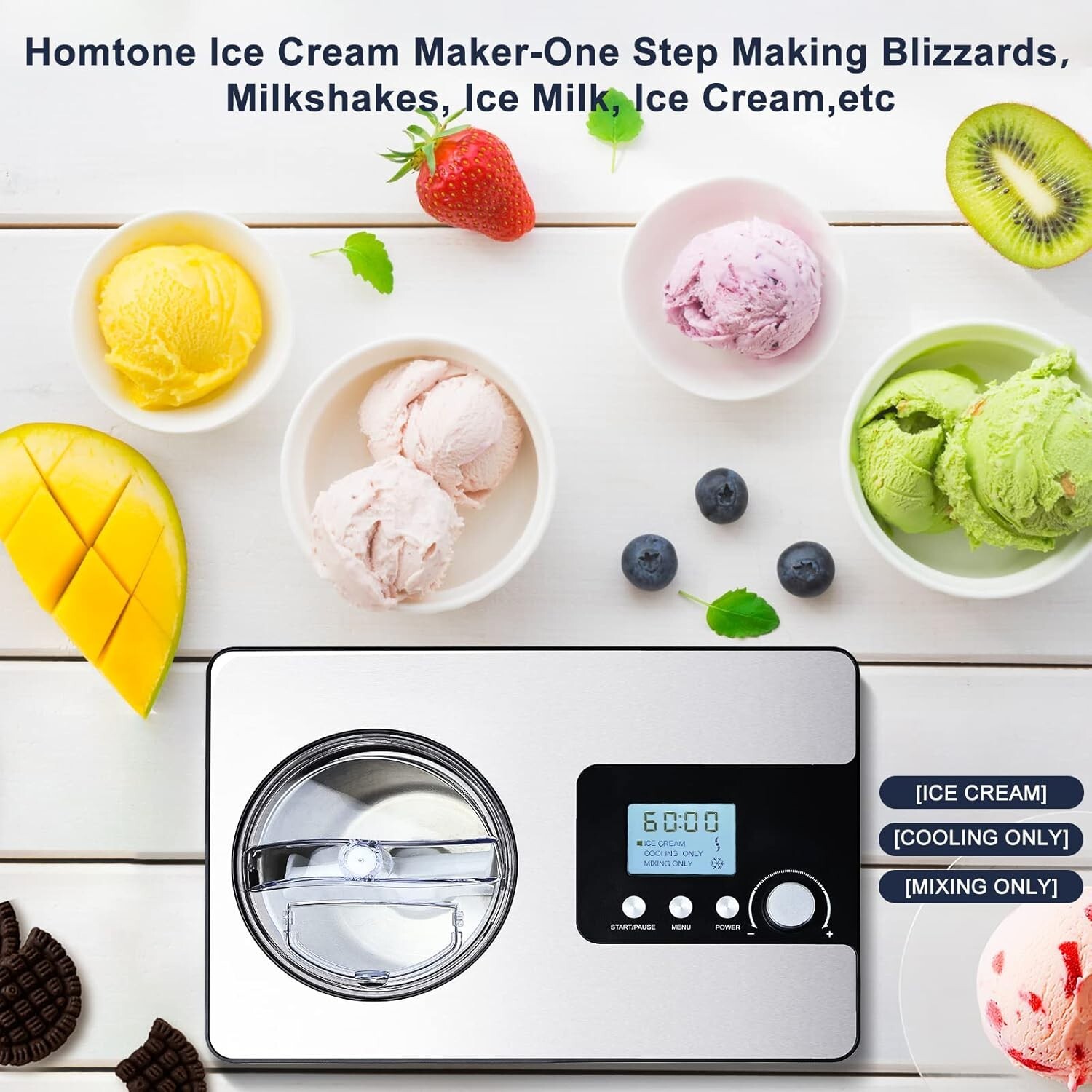 Instantly Produce Ice Cream in 30-60 Minutes! 2.1QT Automatic Maker & LCD Timer