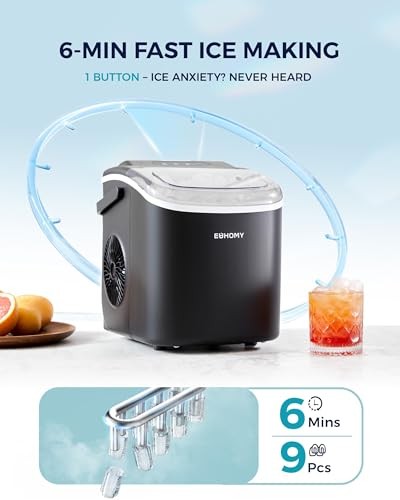EUHOMY Countertop Ice Maker Machine, 26lbs/24Hrs, 9 Ice Cubes Ready in 6 Mins