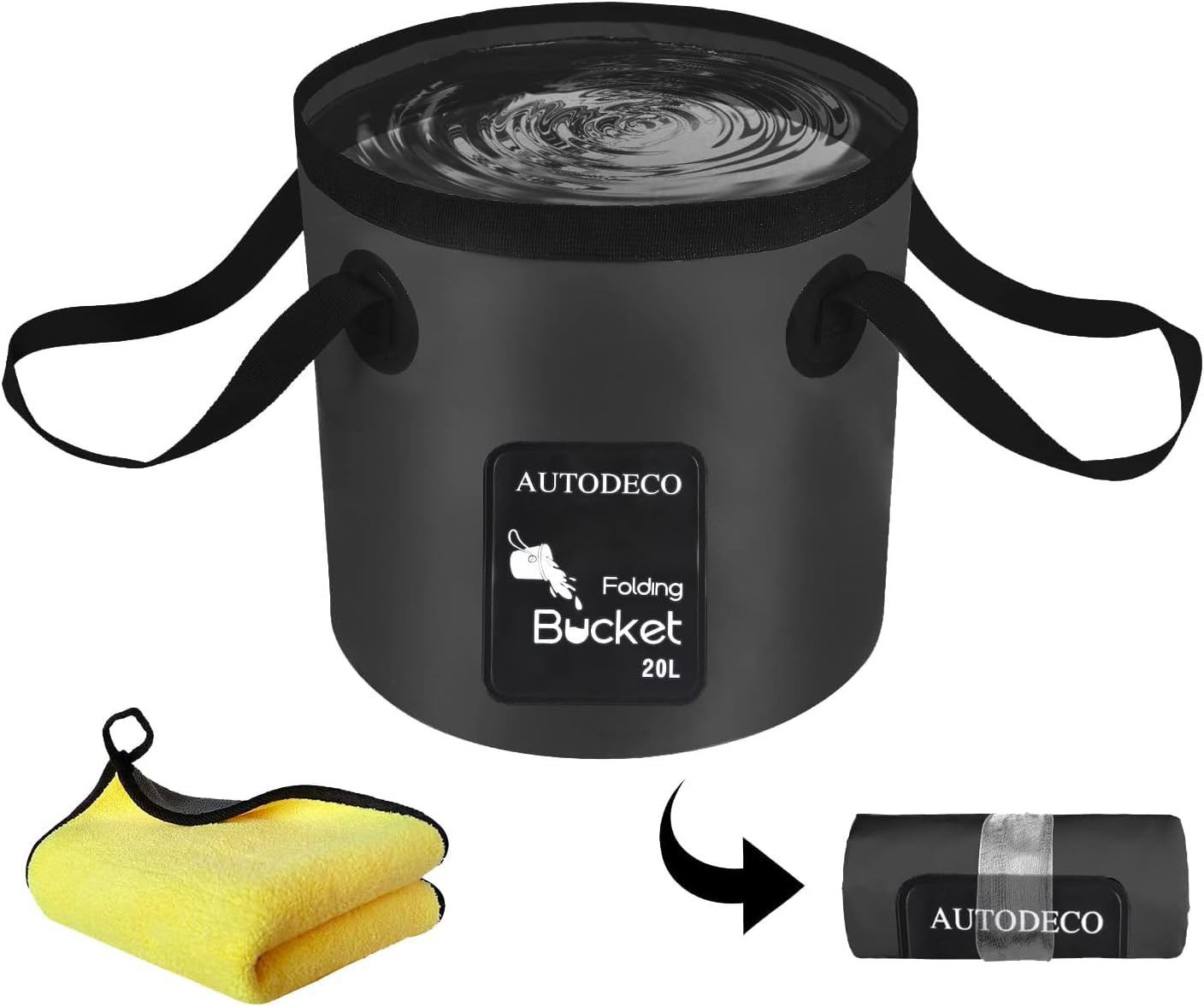 AUTODECO Collapsible Bucket 5 Gallon Container Folding Water 20L-1Pcs, Black