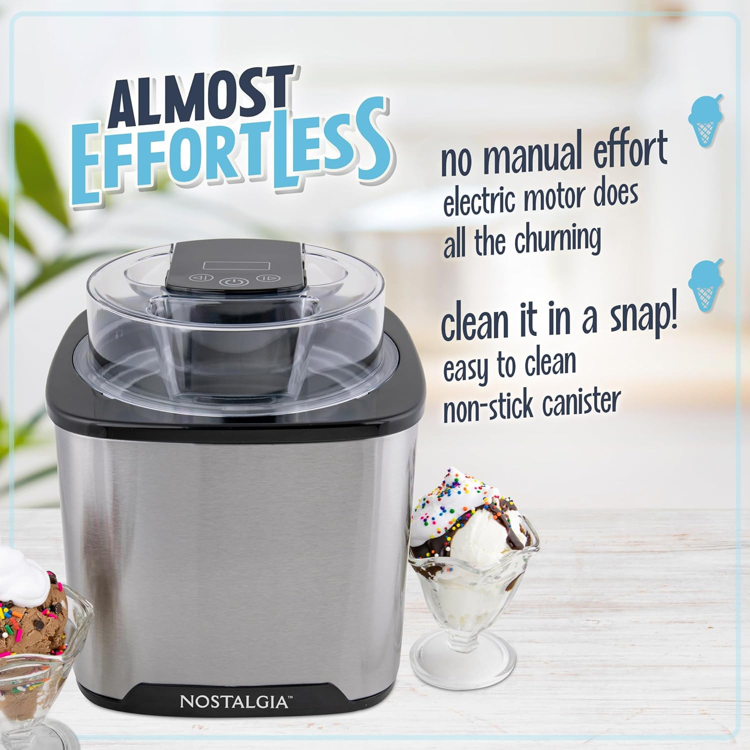 Electric 2-Quart Ice Cream Maker – Gelato, Sorbet & Frozen Yogurt, No Ice Needed