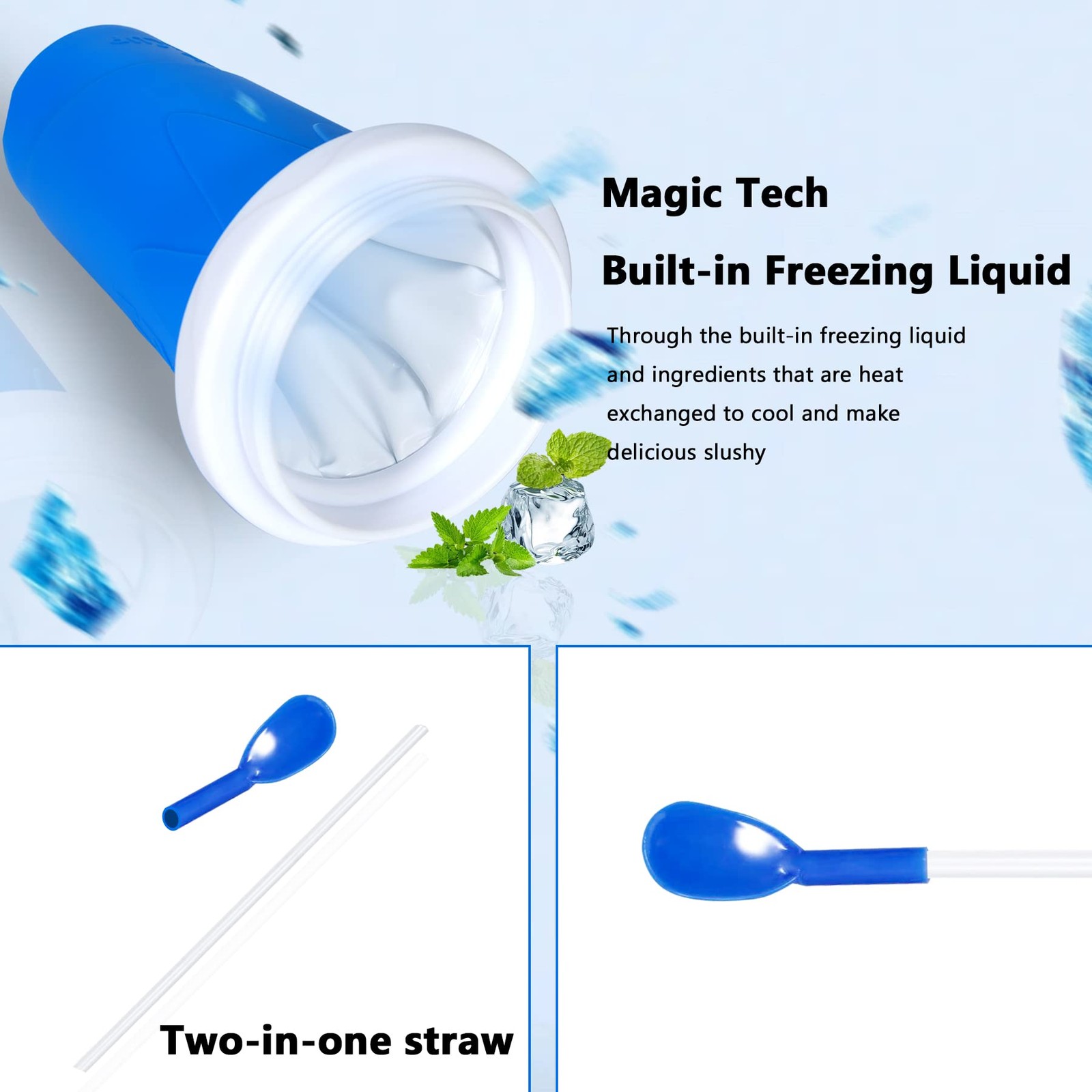 Color Land Slushy Cup, TIK TOK Slushie Maker Cup Frozen 7.1 Ounces, Blue