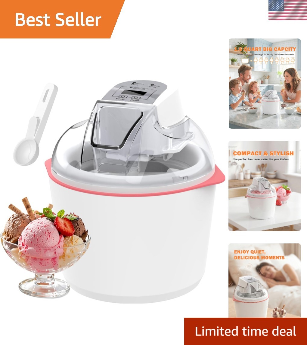 Elegant 1.6 Quart Ice Cream Maker for Gelato, Sorbet & Milkshakes at Home