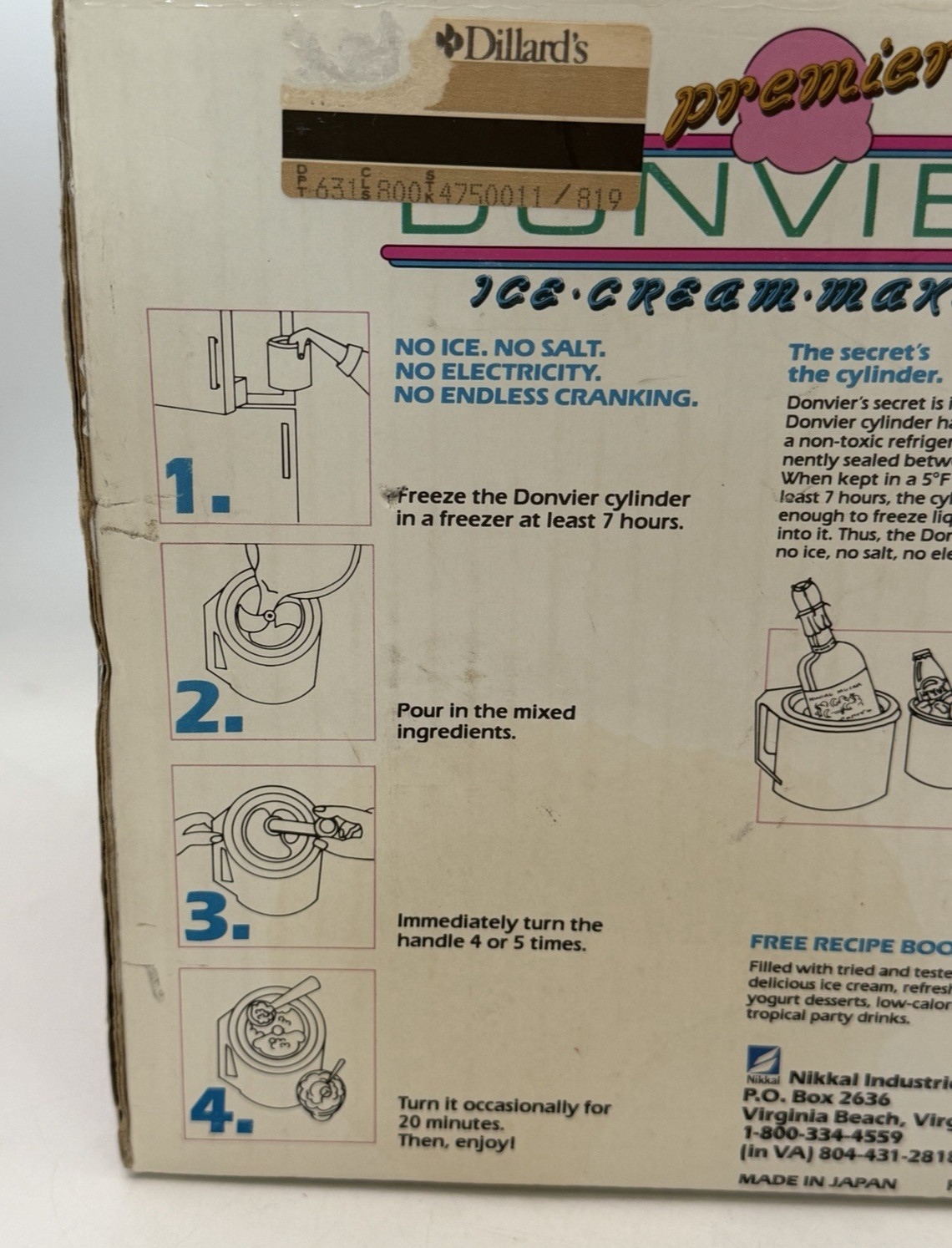 Vintage Donvier The Original 1 Qt Ice Cream Maker Made in Japan w/ Original Box