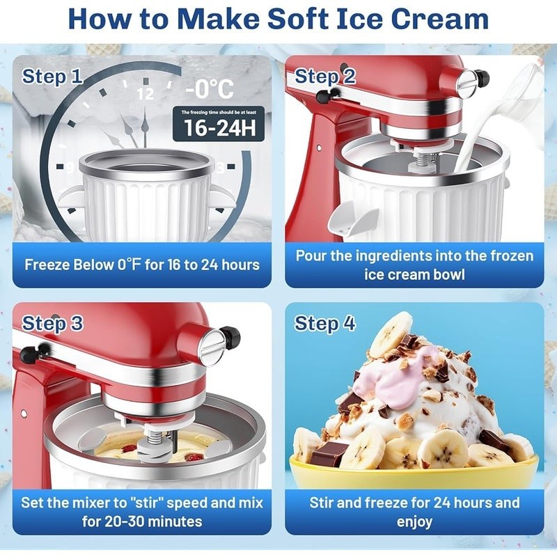 Kitchenaid Ice Cream Maker Attachment 2 Quart Large Batch Dessert Machine New