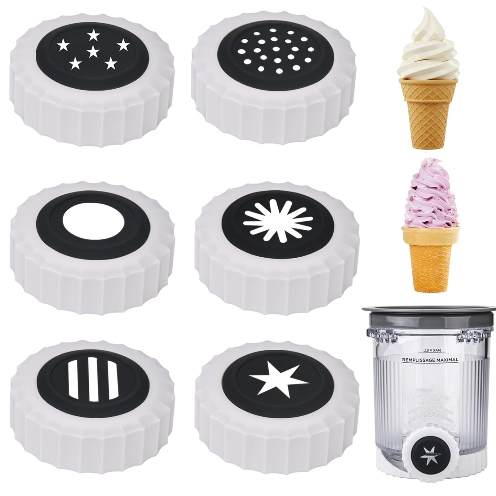 6 Sets Swirl Nozzle for Ninja Swirl Creami NC701 NC700 Pints Lids Soft Serve