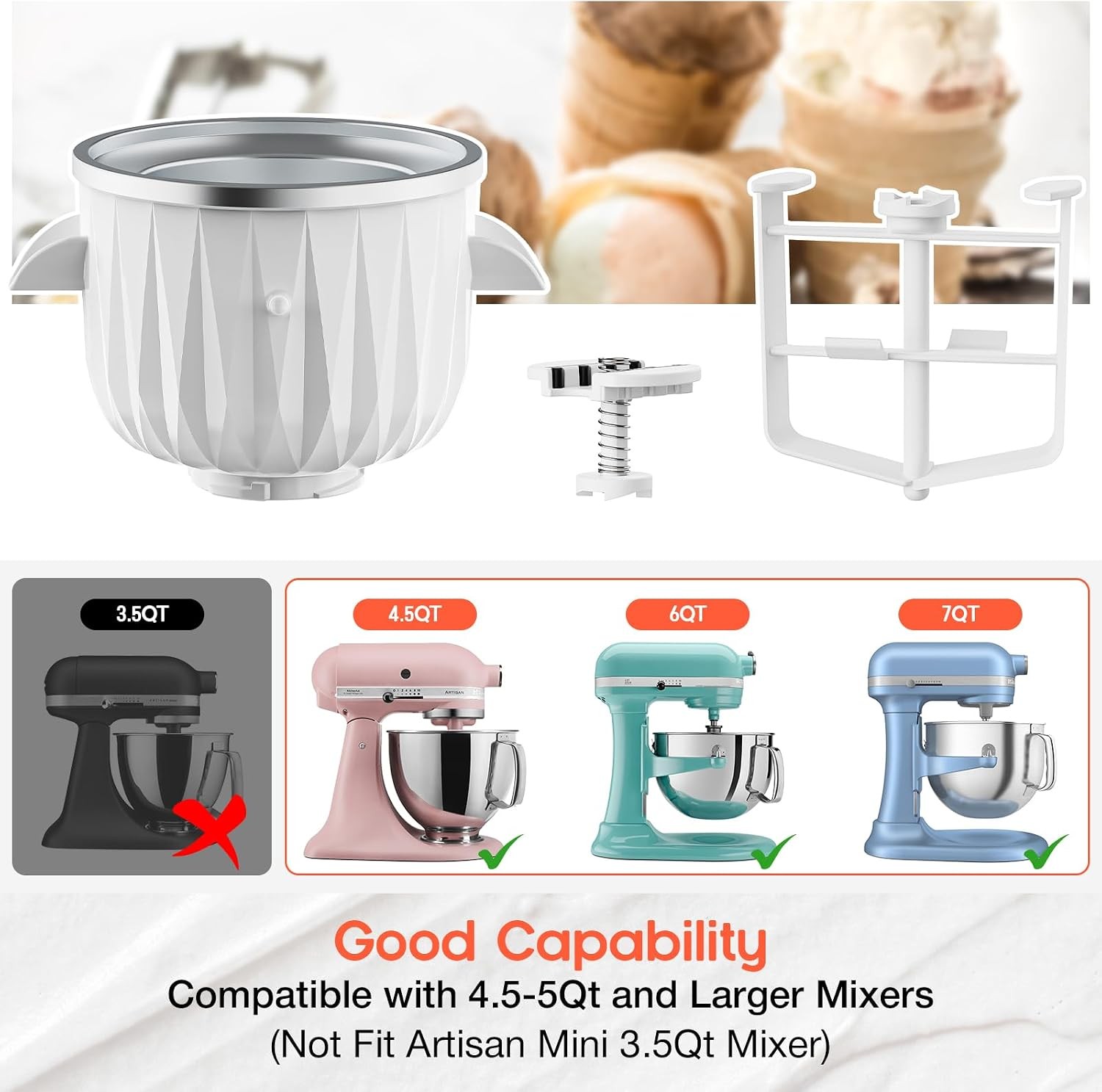 Ice Cream Maker Attachment for KitchenAid Stand Mixer 2 Quart | Kitchen Aid Ice