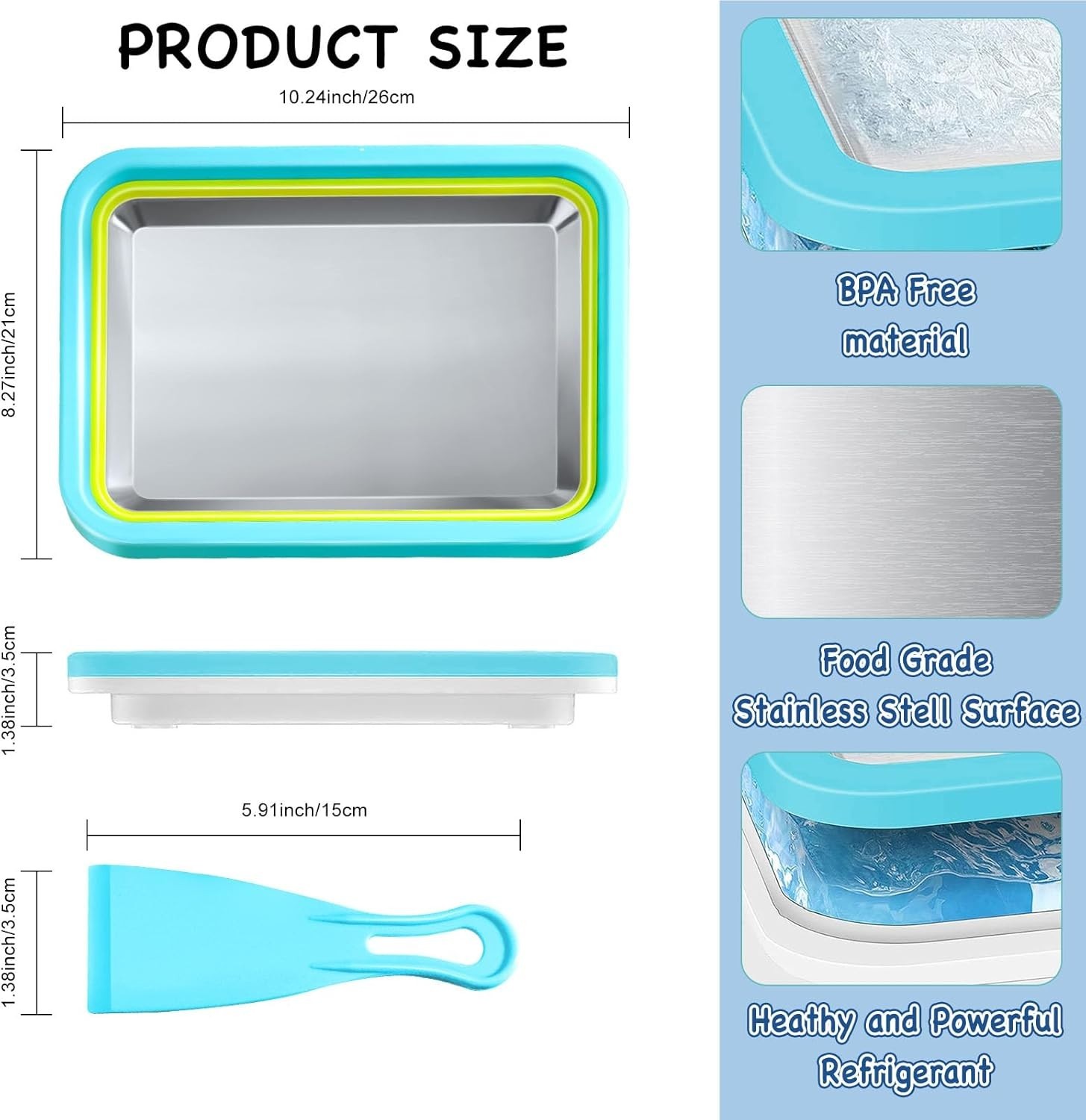 Stainless Steel At-Home Rolled Ice Cream Maker Kit with Scrapers and Tray