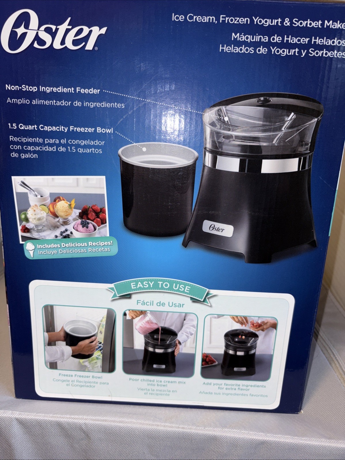 Oster Ice Cream Shop Ice Cream, Frozen Yogurt & Sorbet Maker 1.5 Quart NIB