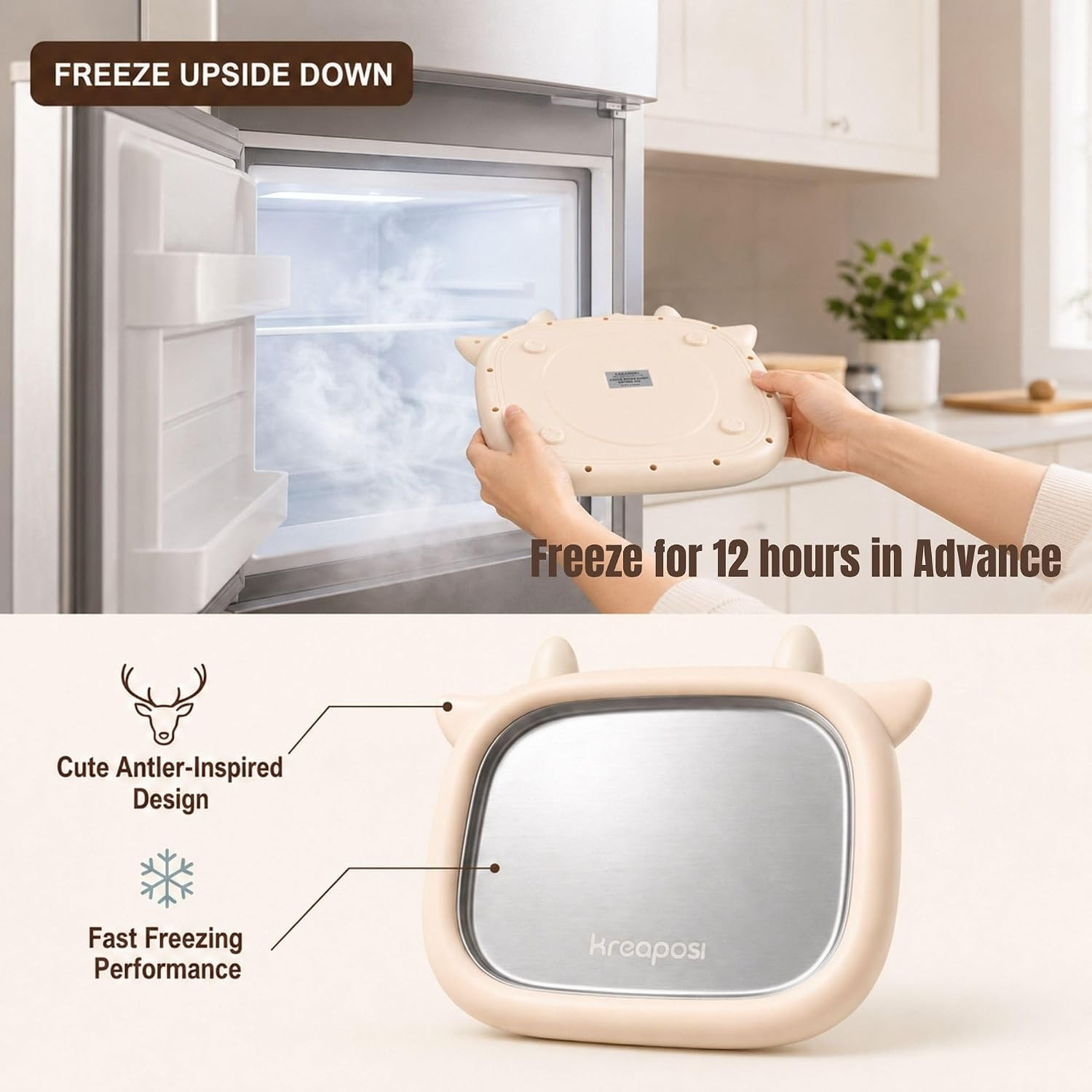 Rolled Ice Cream Maker Bear Shaped Instant Freeze Tray with 304 Stainless Steel