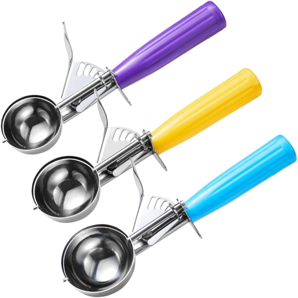 Ice Cream Scoop Set, 3 PCS Cookie Scoops, #16/#20/#30, Blue/Yellow/Purple