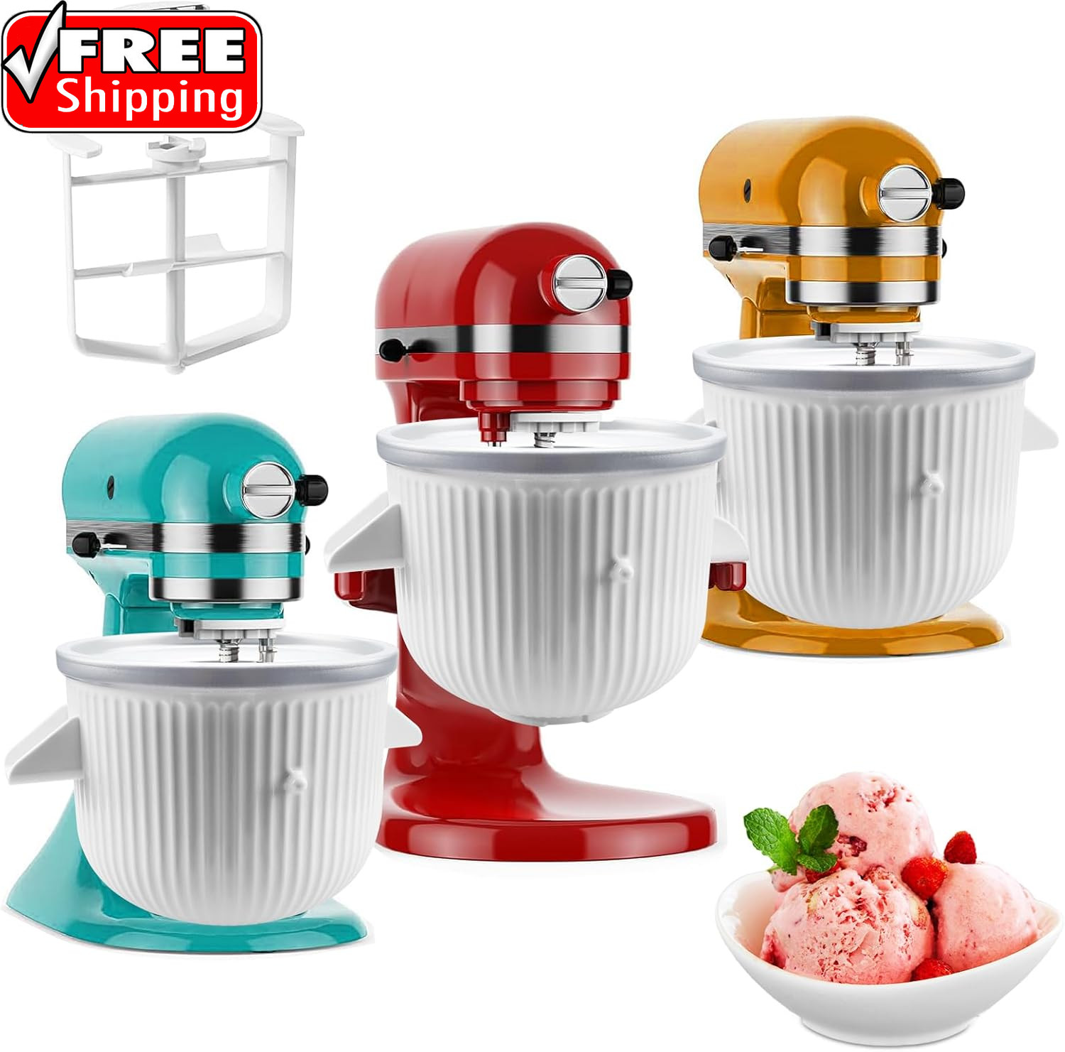 Ice Cream Maker Attachment for Kitchenaid Stand Mixer, Ice Cream Bowl Compatible