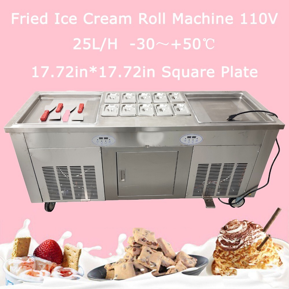 17.7*17.7in Fried Ice Cream Roll Machine 110V Frozen Yogurt Maker Machine 25L/H
