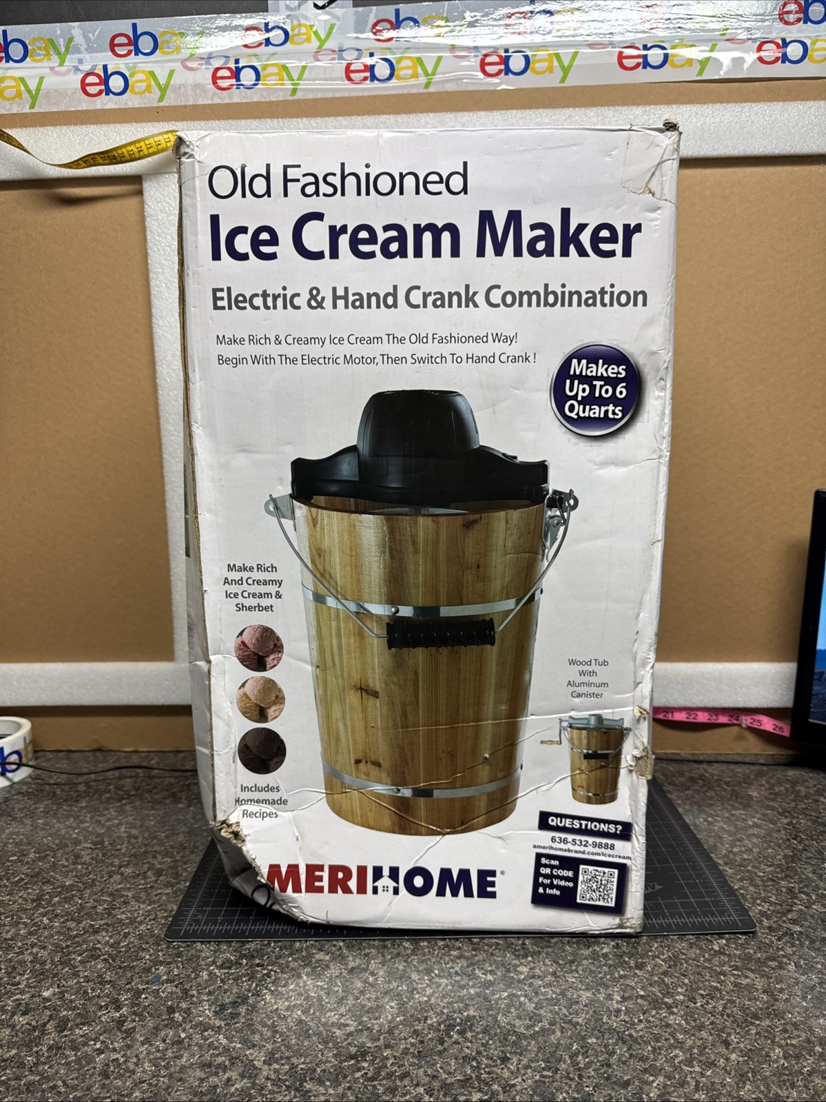 AMERIHOME ICE CREAM MAKER 6 QT Electric/ Hand Comb New (Box Shows Wear)
