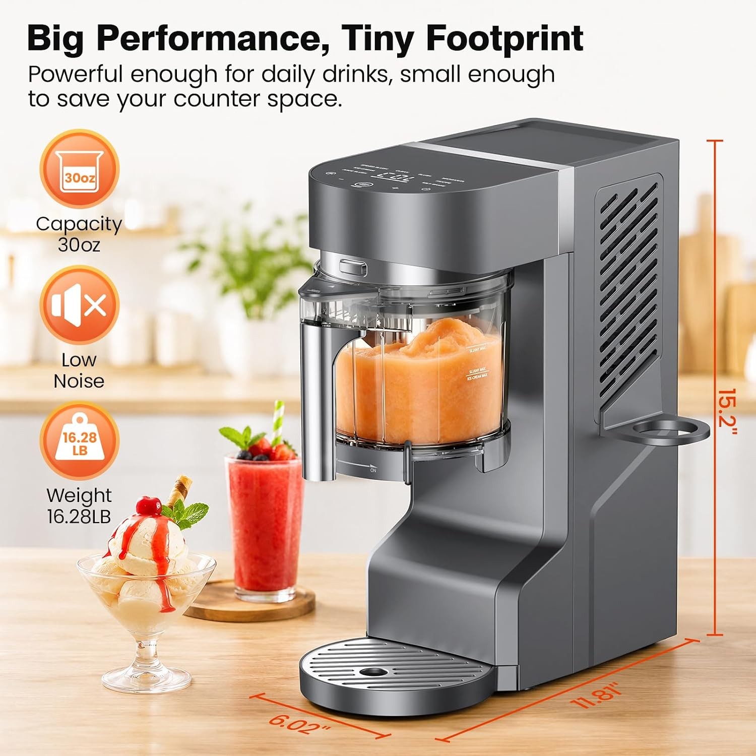 Slushie Machine Home Ice Cream Maker 30OZ Light Gray Slushy Margarita Frozen