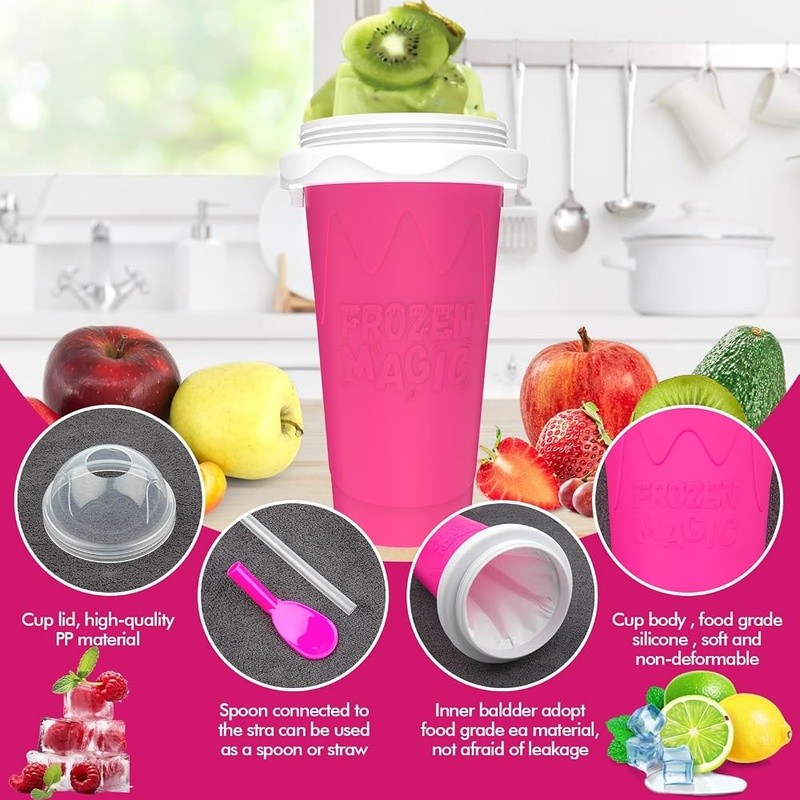 Quick Frozen Slushy Maker Cup Easy Squeeze DIY Smoothie Tool Portable Spoon New