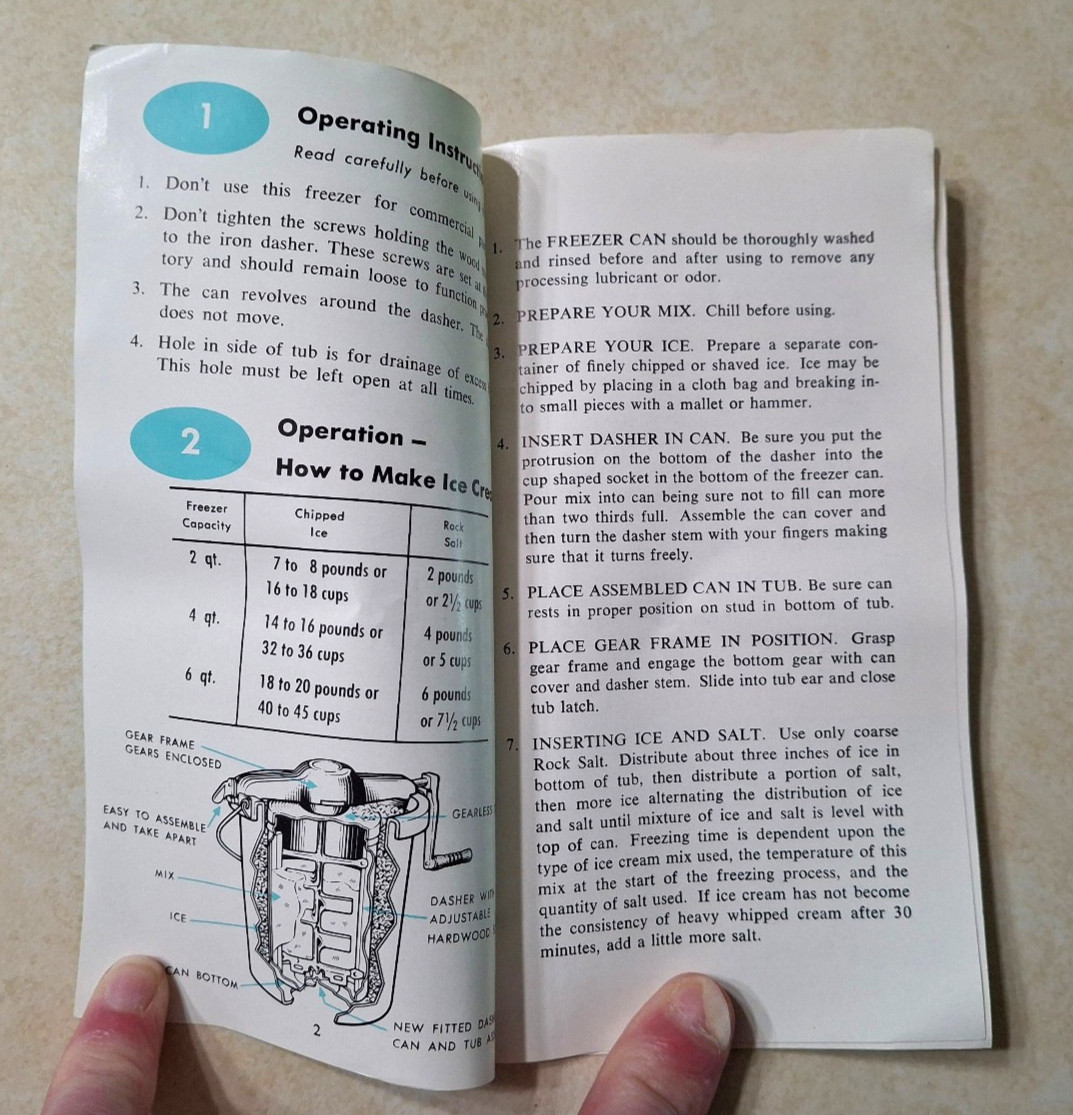 Vintage Sears Tuffy Manual Ice Cream Freezer Maker Hand Crank 4 Qt Yellow w Book