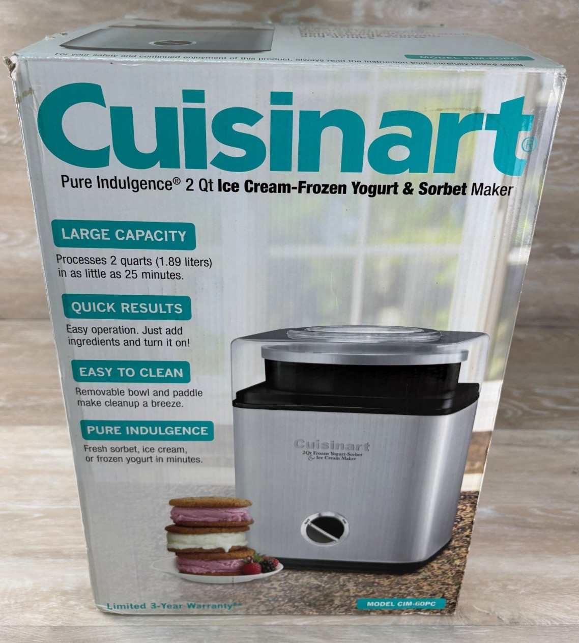 CUISINART 2 Qt. Ice Cream/Frozen Yogurt/Sorbet Maker Stainless CIM 60PC Open Box