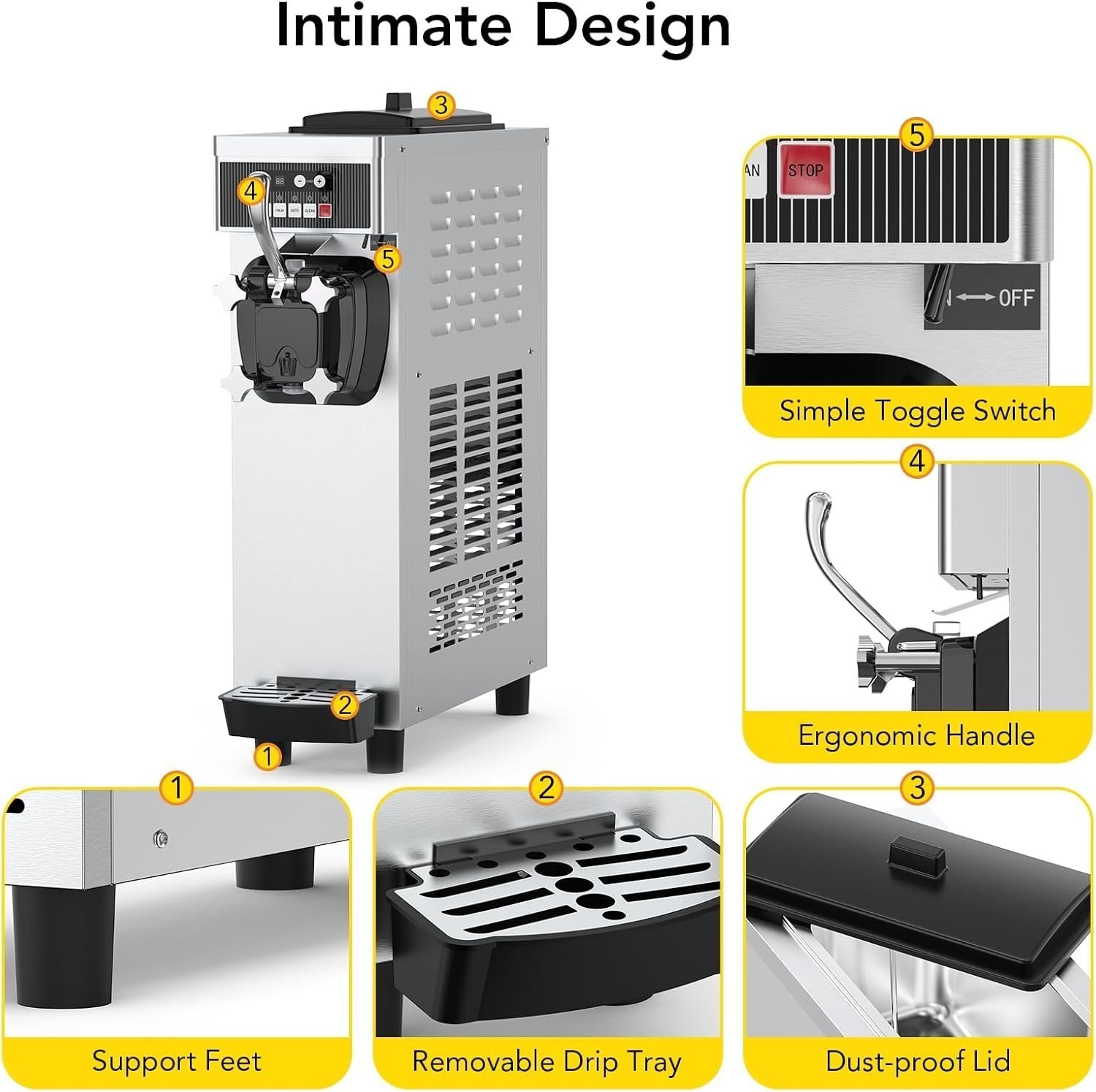 1200W Commercial Countertop Soft Serve Ice Cream Machine 4.7-5.8 Gal/H