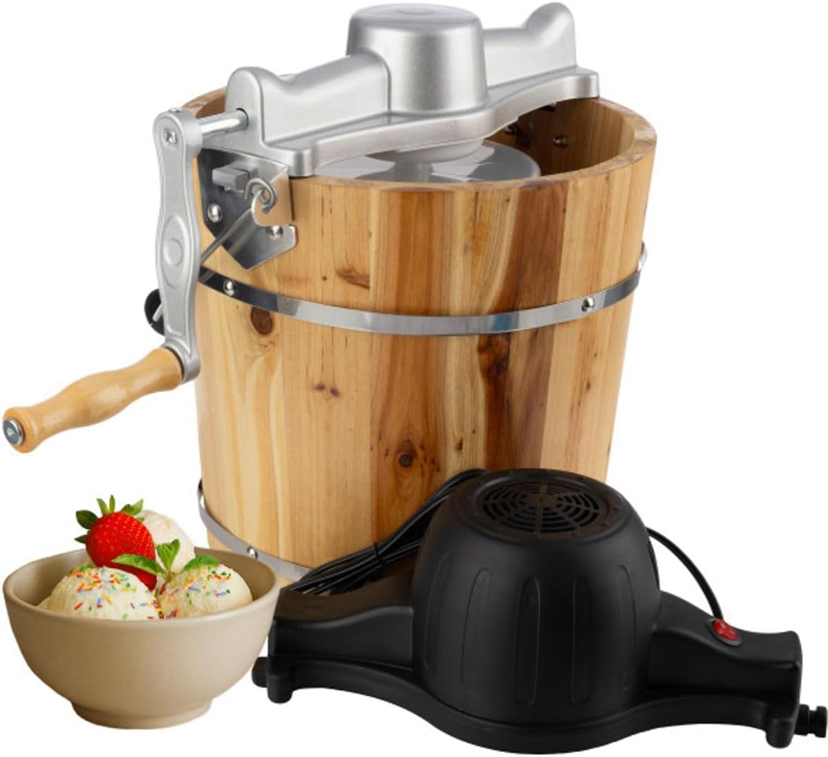 Electric Ice Cream Maker – 4 Quart Pine Wood Bucket for Gelato & Sorbet
