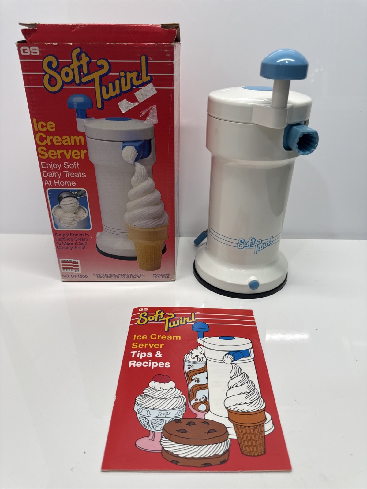 Vintage 1987 GS Soft Twirl Ice Cream Server Hand Crank Soft Serve Maker ST-1000