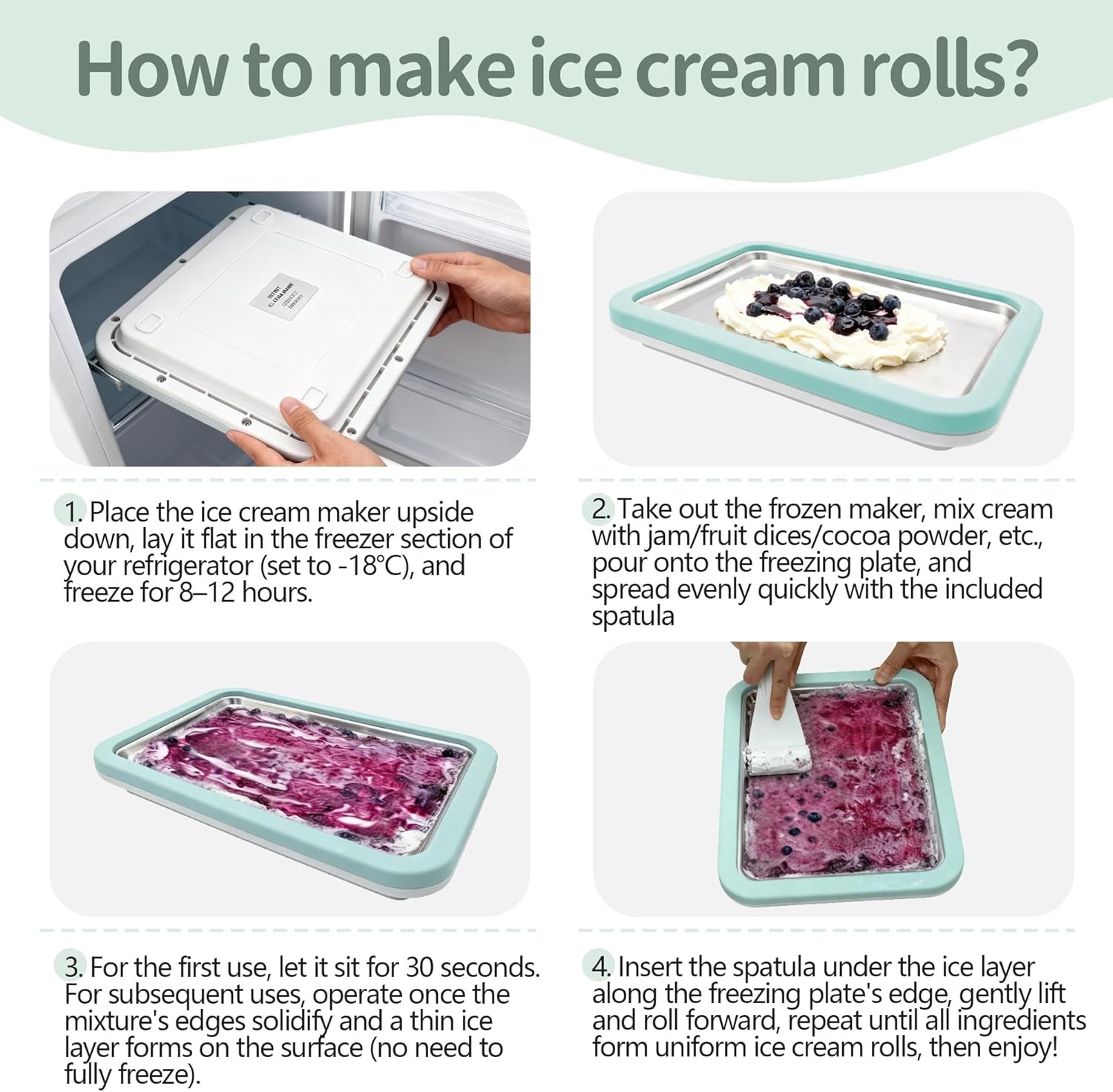 Instant Ice Cream Maker Rolled Ice Cream Maker W/ 2 Spatulas Homemade DIY Frozen