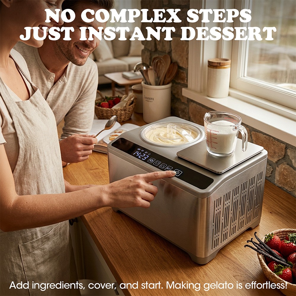 2L Automatic Ice Cream Maker W/ Built-in Scale, Touch Control for Yogurt Gelato