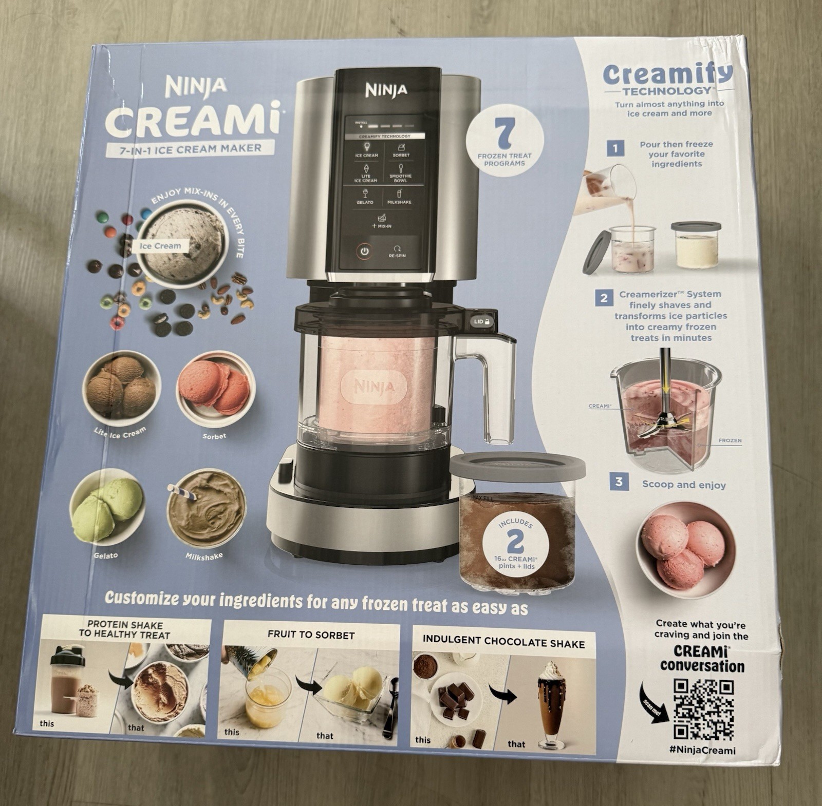 Ninja NC301 CREAMi 7-in-1 Ice Cream Maker with Pint Containers & Lids