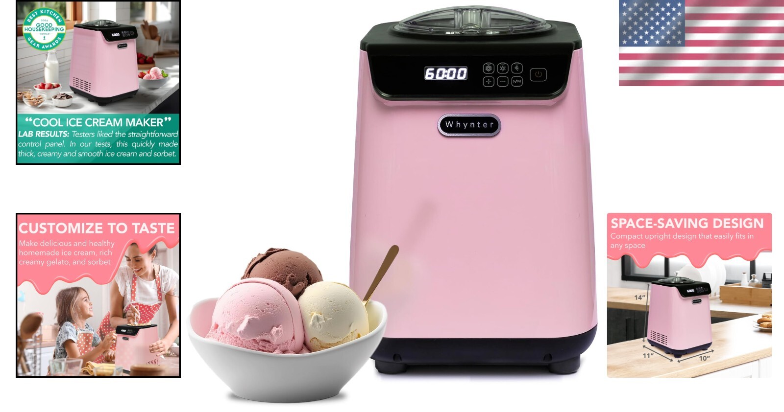 Stylish 1.28 Qt Upright Ice Cream Maker with Timer & Motor Protection Feature