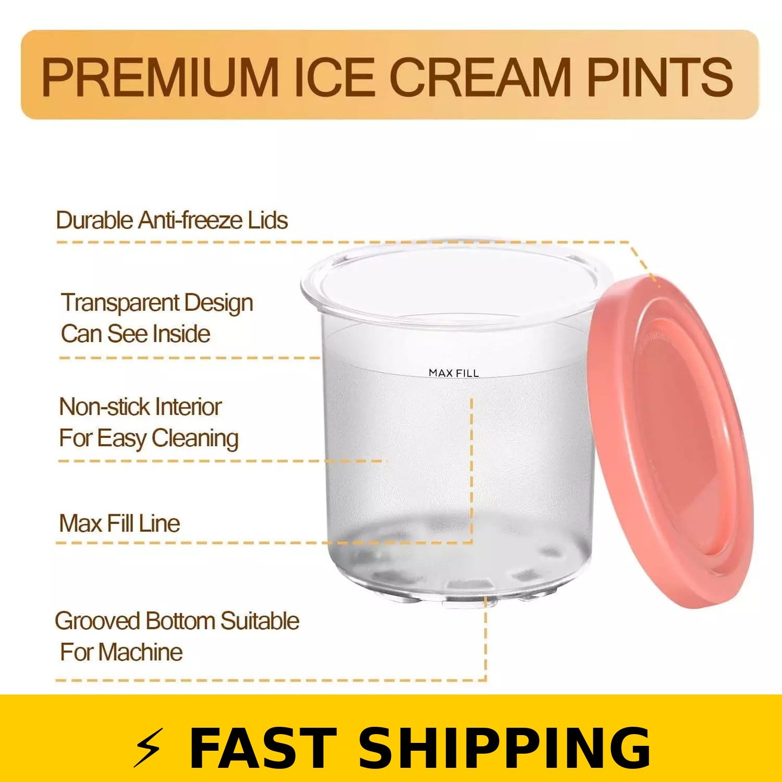 Umailgoo 4-Pack Ice Cream Pint Containers Compatible with Ninja Creami