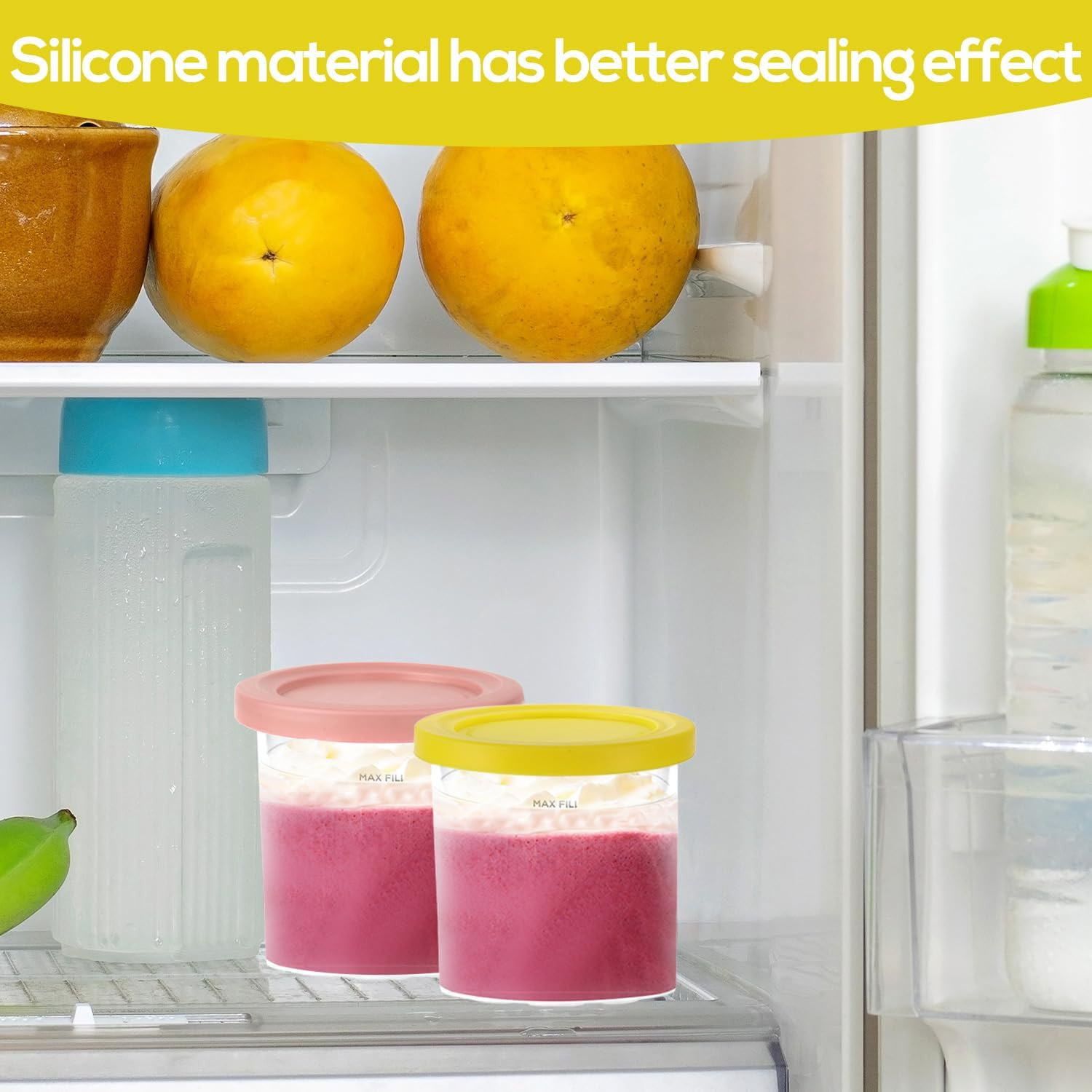 2Pcs Ice Cream Container Lid, round Silicone Covers Replacement for Ninja Creami