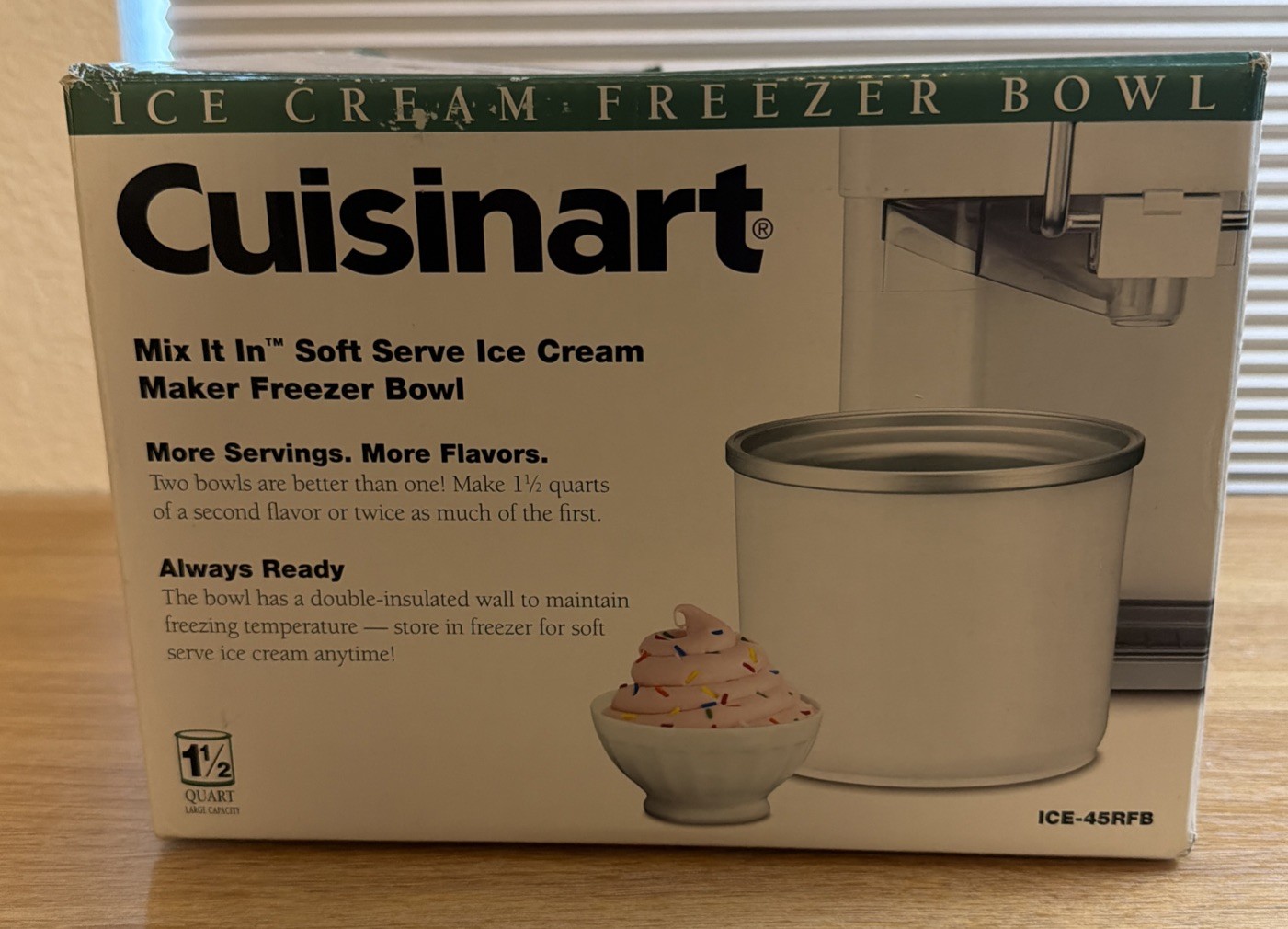 Cuisinart Ice Cream Freezer Bowl ICE-45RFB 1.5 Qt Mix It In Soft Serve