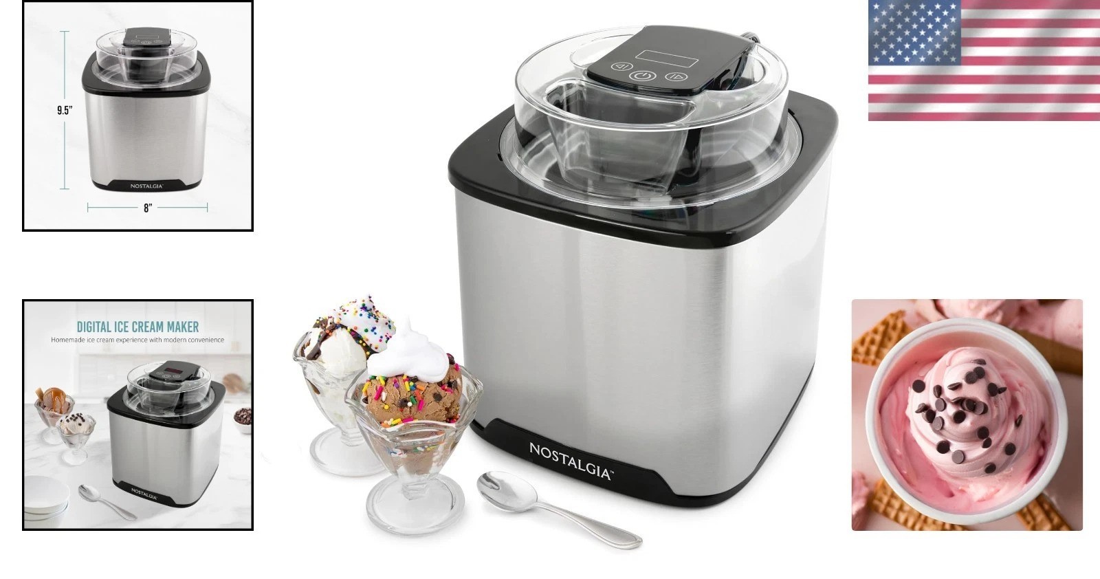 Create Homemade Ice Cream in 40 Mins – 2QT Stainless Steel Maker with Mix-Ins