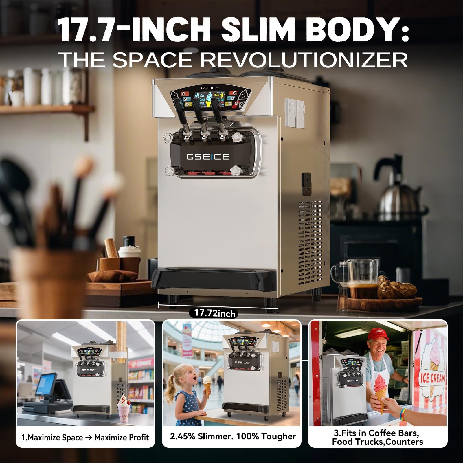 Commercial Ice Cream Maker, 6.8-8.4 Gal/H, 2 * 8L Hopper 110V , & Touch Screen