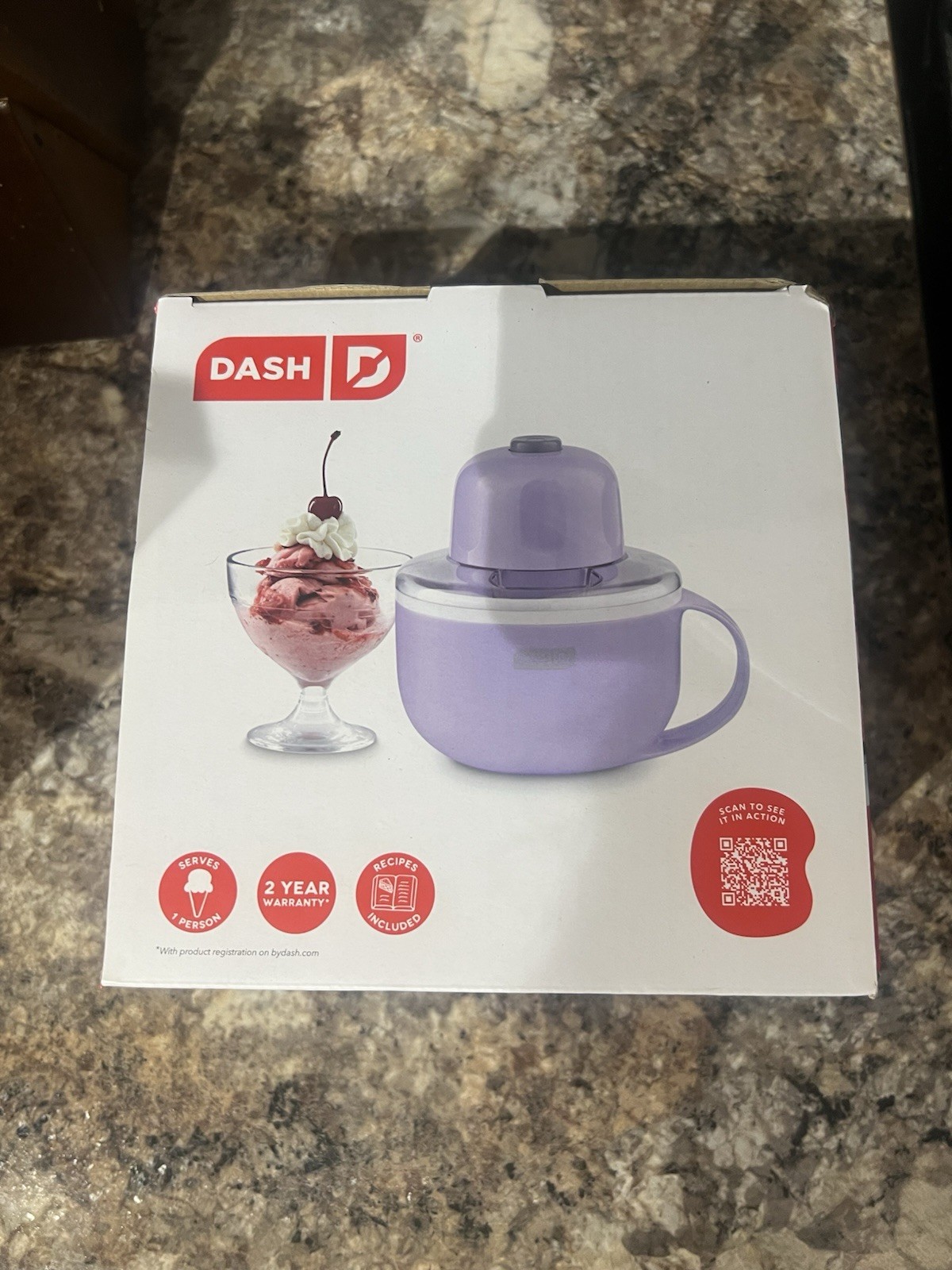 DASH My Mug Electric Ice Cream Maker 1 Pint Purple Freezer Bowl w/ Lid
