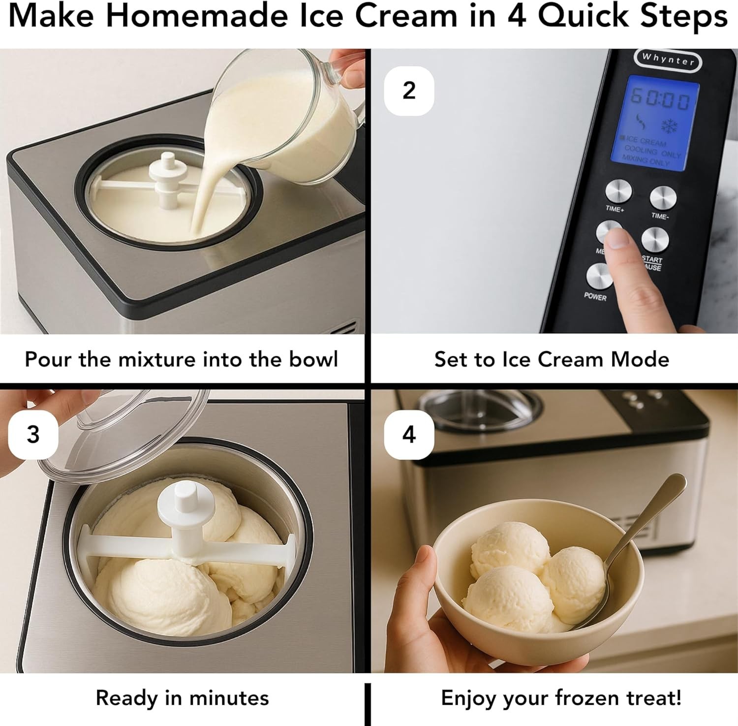 Commercial-Style Ice Cream Maker, 2.1 Qt with Built-In Compressor & Timer