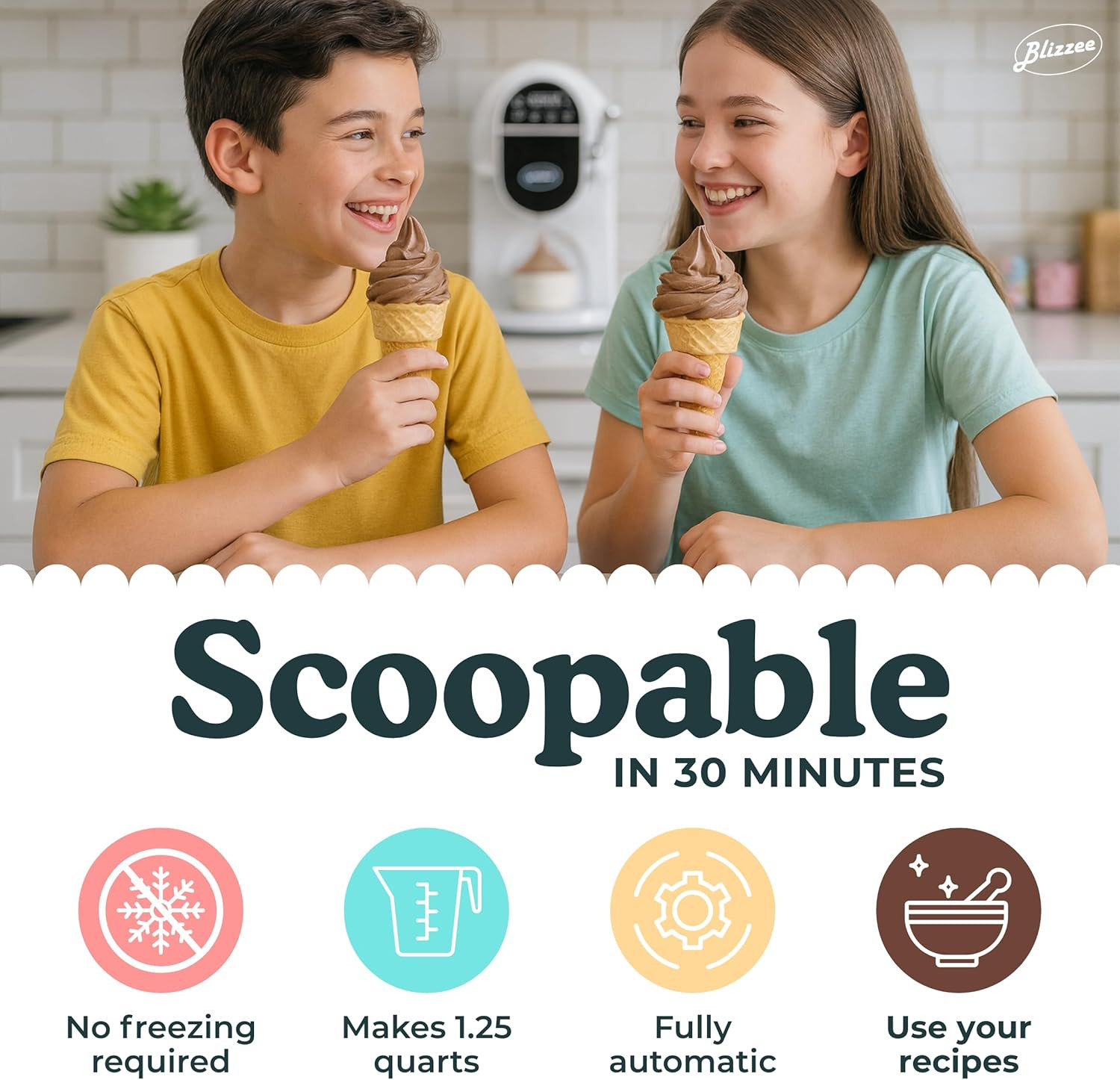 Soft Serve Ice Cream Machine 1.25Qt | No Pre-Freezing Countertop Ice Cream Maker