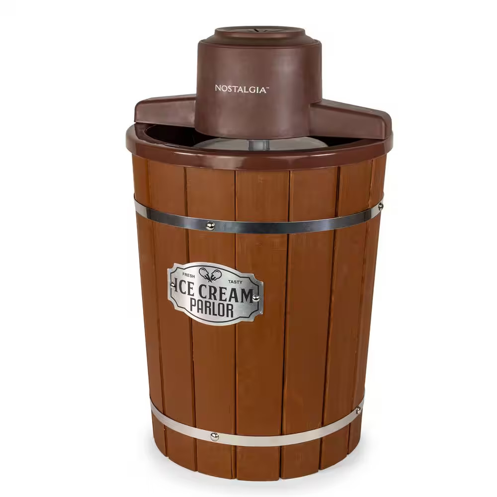 Vintage 6 Qt. Brown Dark Wood Bucket Electric Ice Cream Maker