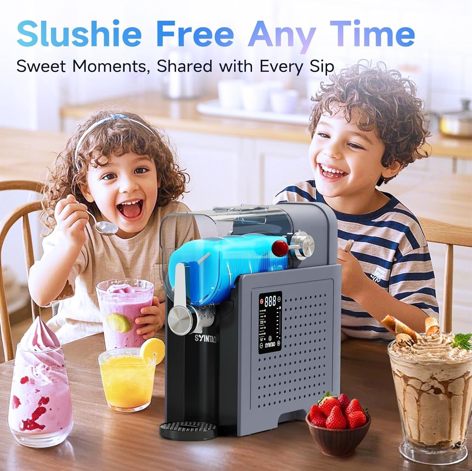 2-in-1 Slushie & Soft Serve Maker – No-Ice Needed with LED Display – 96oz