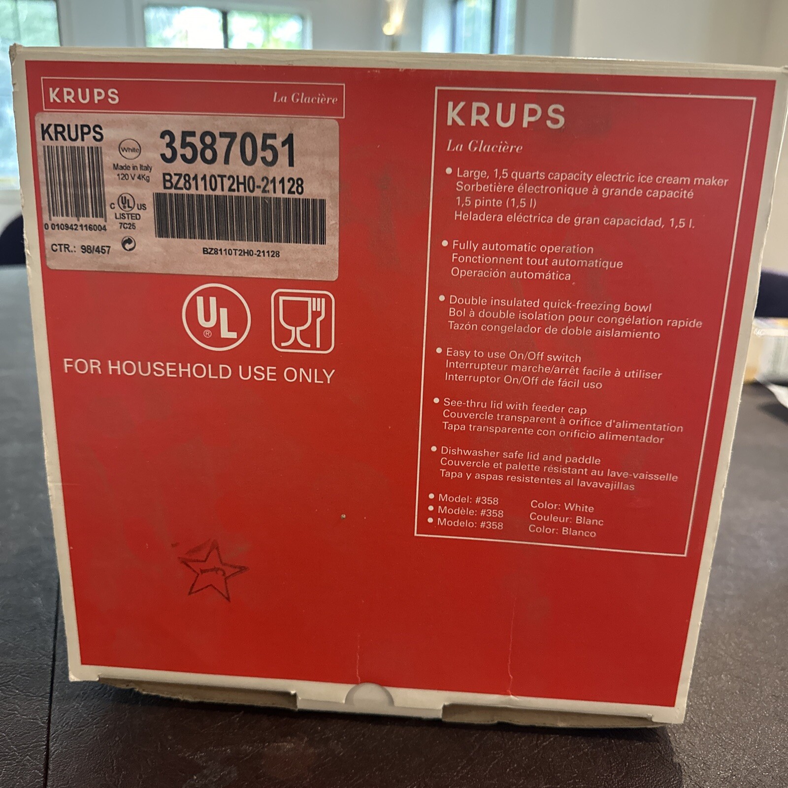 Krups La Glaciere Ice Cream Sorbet Maker Model 358 White Open Box