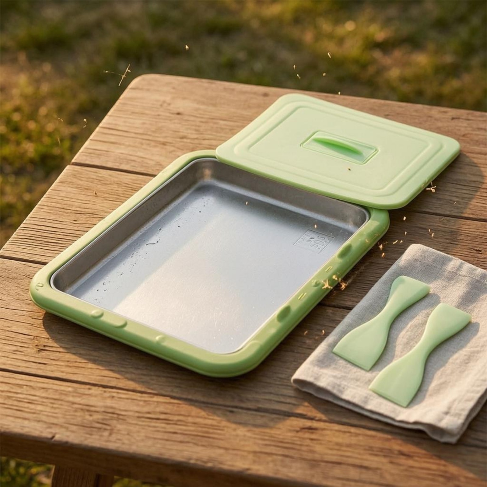 Rectangular Stainless Steel Tray Lid Included Tableware Non-Porous Surface